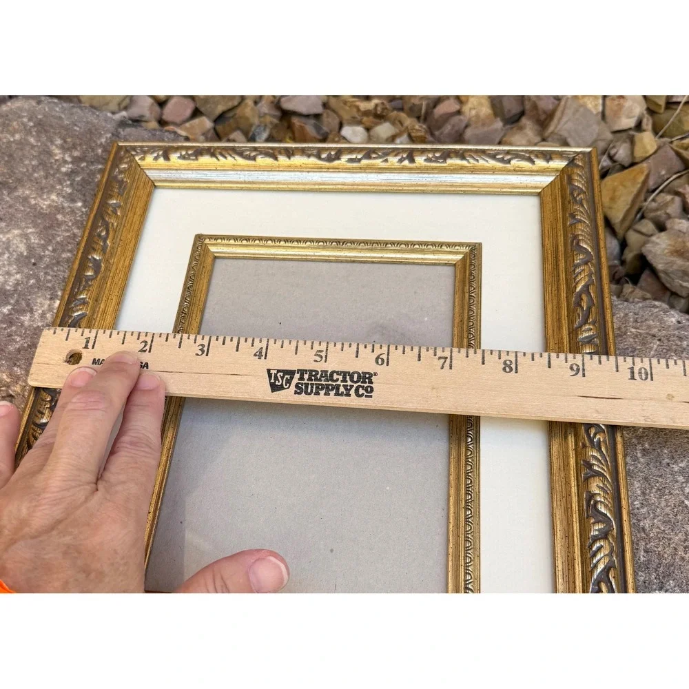 Picture Frame 5x7 Gold Ornate Leaf Double Matted Traditional Free Standing
